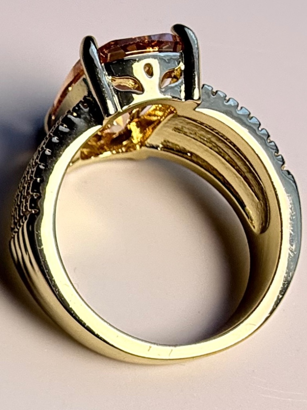 Gold Tone Ring with Champagne Colored Gemstone - Picture 6 of 10